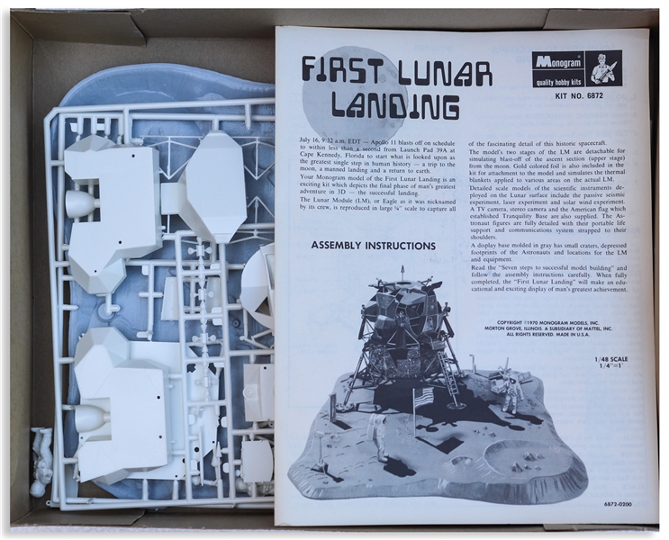 Neil Armstrong Signed ''First Lunar Landing'' Model Kit Box -- With Steve Zarelli Space Authentication COA